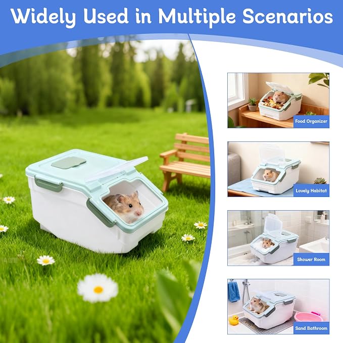 Saim Extra Large Chinchilla Sand Bath Container, 7.4-Inch Hight Dust Bath House with Low-Mess Lid & Scoop, Digging Box for Hamster Hedgehog Small Animals - Green