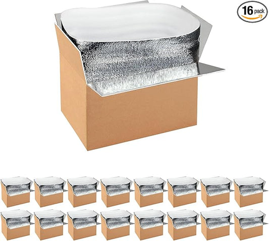 Simple deluxe 16 Pack Insulated Shipping Boxes with Aluminum Foil Liner,Thermal Insulation Cold Pack Shipping Boxes for Frozen, Reusable Styrofoam Cooler Box, Small Mailing Box, 12''x10''x7''