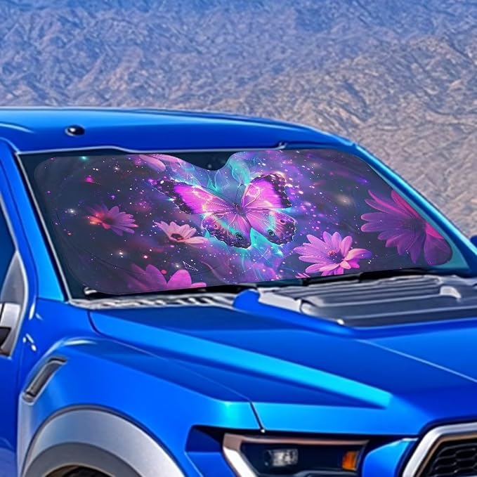Purple Butterfly Front Window Sunshades Fashion Automotive Interior Cover Sun Visor Protector Lightweight Fit Most Cars SUVs Trucks