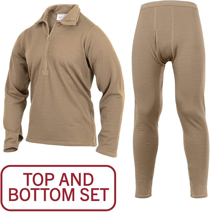Rothco ECWCS Gen III Mid-Weight Underwear Top & Bottom Set (Level II) Tactical Grid Fleece Thermals