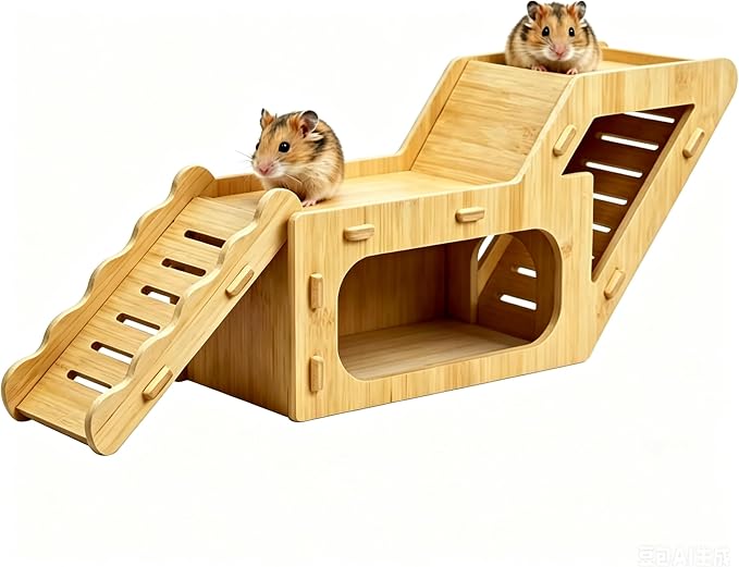 Wooden Hamster Hideout,Hamster Hideout Cage Accessories with Ladder(Z) | Platform for Syrian Hamsters Dwarf Gerbil Mouse