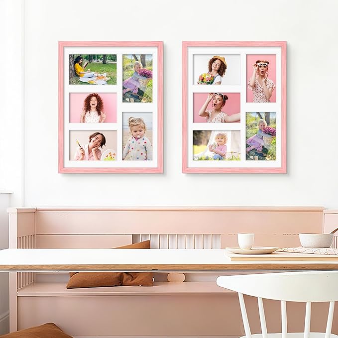11x14 Collage Picture Frame 4x6 Collage Picture Frame Displays Five 4x6 inch Photos or 11x14 (Without Mat) Wall Decor Wall Hanging or Tabletop Pink
