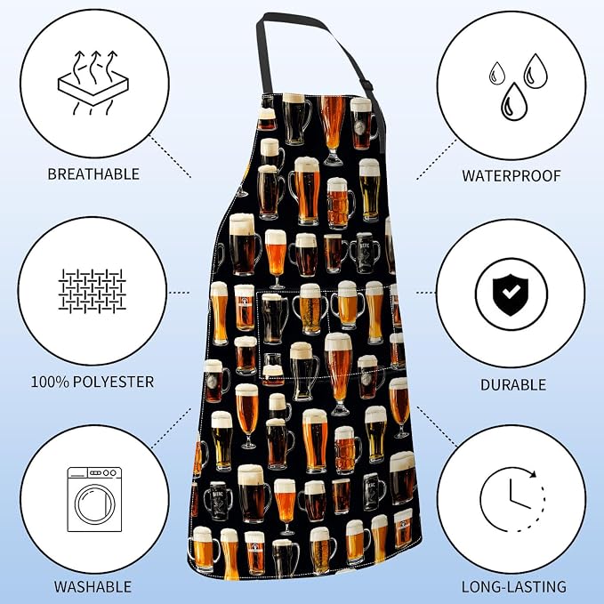 Beer Mug Apron for Women Men,28x33in,Fun Oktoberfest Kitchen Aprons with 2 Pockets,Oxford Fabric,Stylish Adjustable Apron for Cooking Baking BBQ Chef,Gifts for Mom Wife