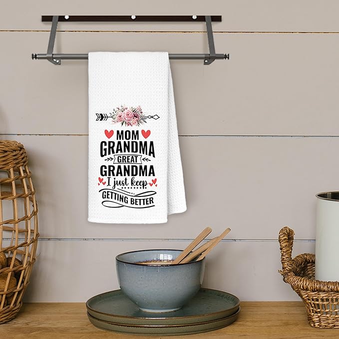 JINYO Mom Grandma Great Grandma Kitchen Towels, Great Grandma Gifts Hand Towels, Great Grandma Baby Announcement Dish Towels Tea Towels, Grandma Gifts from Grandkids, 16x24 Inch