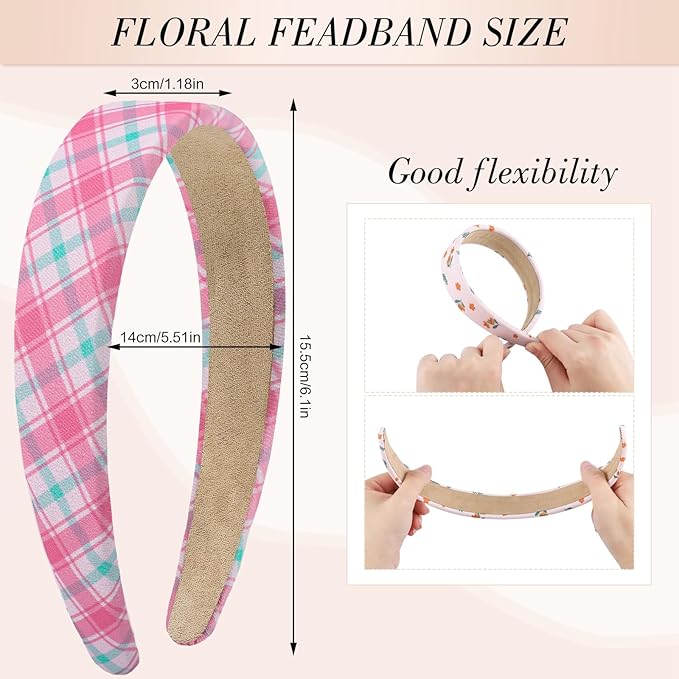obeoby Pink Stripe Headbands for Girls Gift, 1 inch Wide Trendy Headband Non Slip for Everyday Styling Casual Outings(5Pcs)