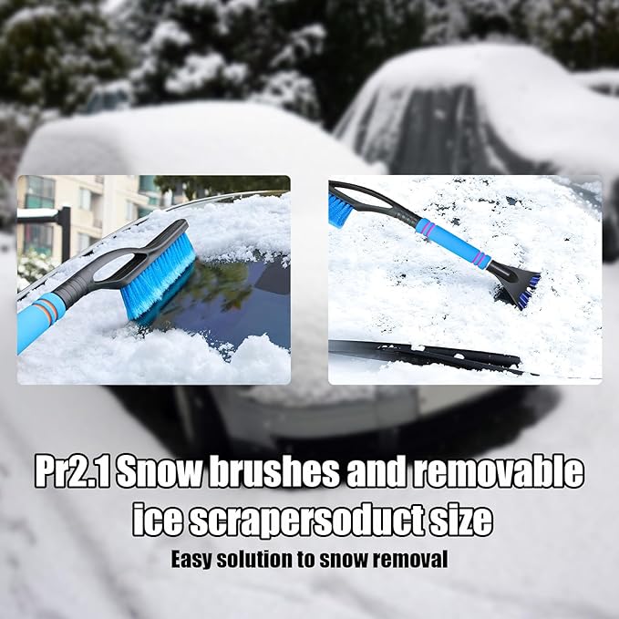 Car Snow Brush and Ice Scraper, Multi-Functional Detachable Snow Brush with Foam Grip, Ice Snow Removal Cleaning Tool for Car Windshield Window, Universal Car Accessories (Orange)