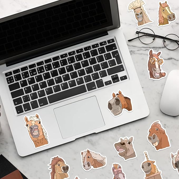 50Pcs Funny Horse Sticker Pack for Kids Teens Adults, Vinyl Cartoon Animals Decals Kawaii Meme Sticker for Decor Water Bottles Laptops Guitar Scrapbook (Horse)