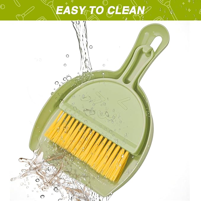 RYPET Mini Dustpan and Brush Set, Small Pet Cage Cleaner(Green) | Bunny Litter Box Brush, Fits Cage Corners, Hanging Hole Storage, Durable not Leak Ash