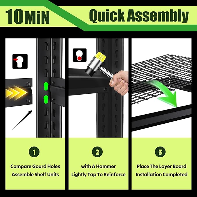 2500LBS Garage Shelving, Heavy Duty Garage Shelves, Adjustable Metal Shelving Unit, Easy Assembly Garage Storage Shelves, Utility Storage Rack Shelf for Garage, Basement, 72" H x 35" W x 16" D