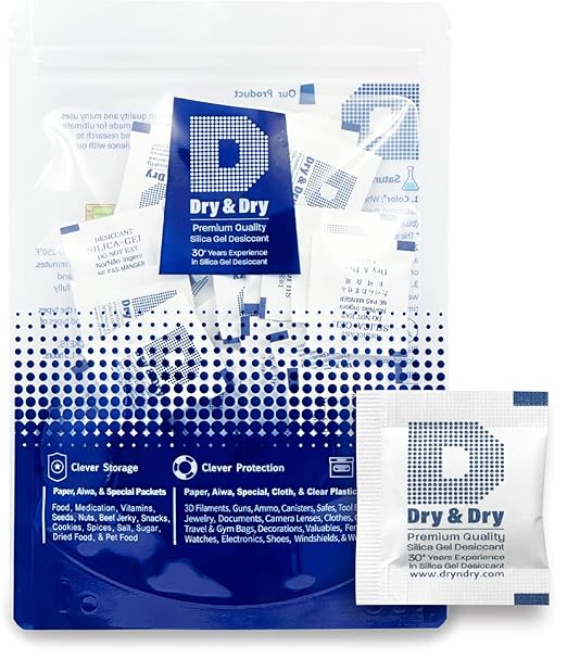 Dry & Dry Silica Gel Packets Desiccants - Rechargeable Silica Gel Packs, Desiccants Packets - White - 50 Packets (1 Gram)