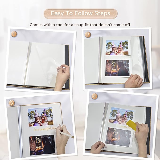 Popotop Large Photo Album Self Adhesive 4x6 5x7 8x10 Scrapbook Album DIY Picture Book,Gifts for Mom,Family Baby and Wedding,with Metal Pen and Plastic Board