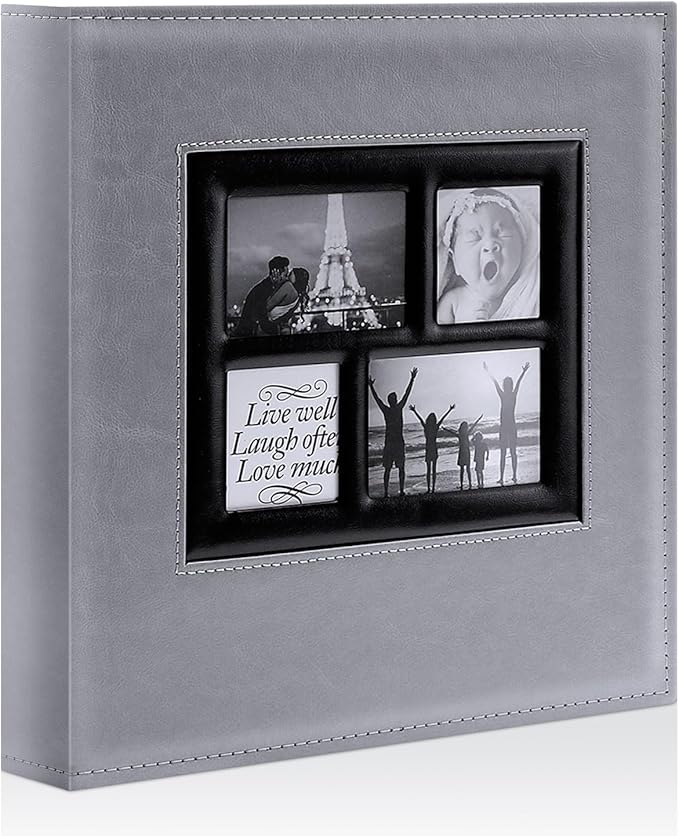 Ywlake Photo Album 4x6 600 Pockets, Large Capacity Family Wedding Leather Picture Albums Holds 600 Horizontal and Vertical Photos Grey