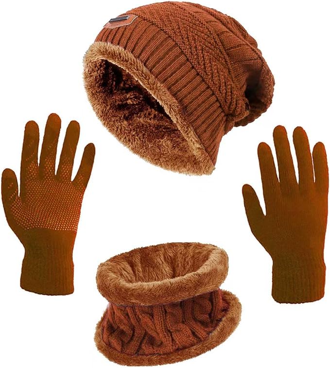 HINDAWI Winter Hat Scarf Gloves Slouchy Beanie Snow Knit Skull Cap Touch Screen Mittens Circle Scarves for Women Men