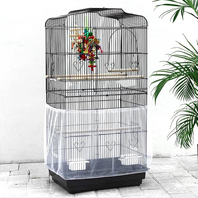 Universal Bird Cage Seed Catcher,Seed Catcher Guard Net Cover,Parrot Nylon Mesh Net Cover,Soft Airy Cage Net Stretchy Skirt for Round Square Cages (Circumference 74 inch to 118 inch，White)
