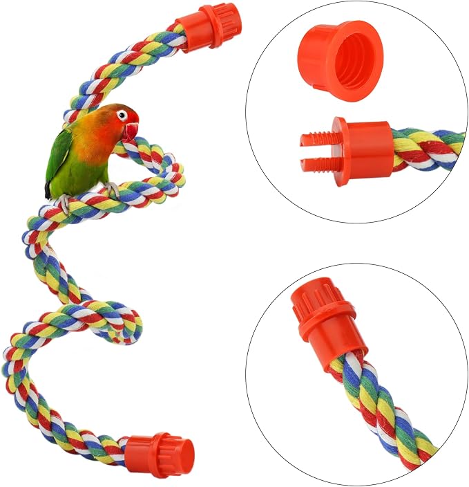 Mygeromon Bird Rope Perches Cage Climbing Accessories(31.5inch Plastic nut) | for Parakeet, Parrot, Cockatiels, Budgie, Colorful