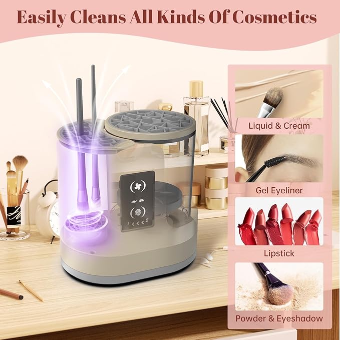 Electric Makeup Brush Cleaner Machine With Makeup Brush Dryer-Holder-Portable Automatic USB Cosmetic Brushes Cleaner Tool for All Size Beauty Makeup Brush Set,Eyeshadow, Blush Brush (brown)