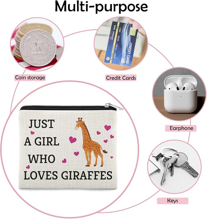 Giraffe Coin Purse for Giraffe Lovers Women Animal Lovers Gifts Friend Sister Daughter Wife Mom Giraffes Lover Valentines Gift Students Teen Graduation Gifts Zipper Change Pouch