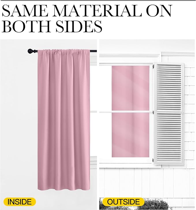 NICETOWN Window Curtains Blackout Drapes, Rouge Pink, 1 Pair, 52 by 84-Inch, Thermal Insulated Solid Rod Pocket Blackout Curtains/Draperies for Living Room