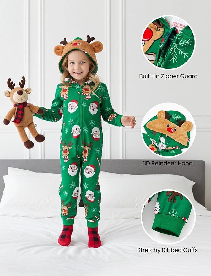 PATPAT Matching Family Christmas Onesie Pajamas – Holiday Hooded Jumpsuit Sleepwear PJs Couples Xmas Loungewear with Socks