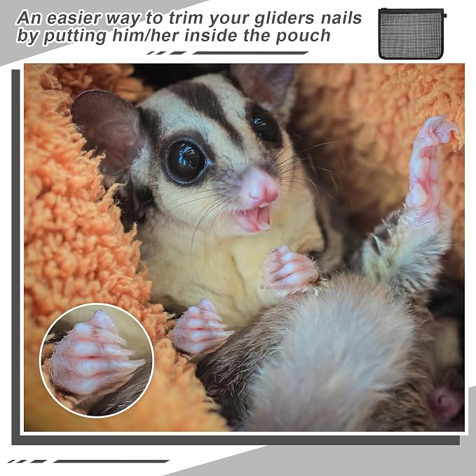 Abbylike 2 Pcs Sugar Glider Nail Trimmer Nails Trimming Pouch Mesh 7.87 x 9.84 inches Trim Bag for Guinea Pig Rat Ferrets Small Pets, Black