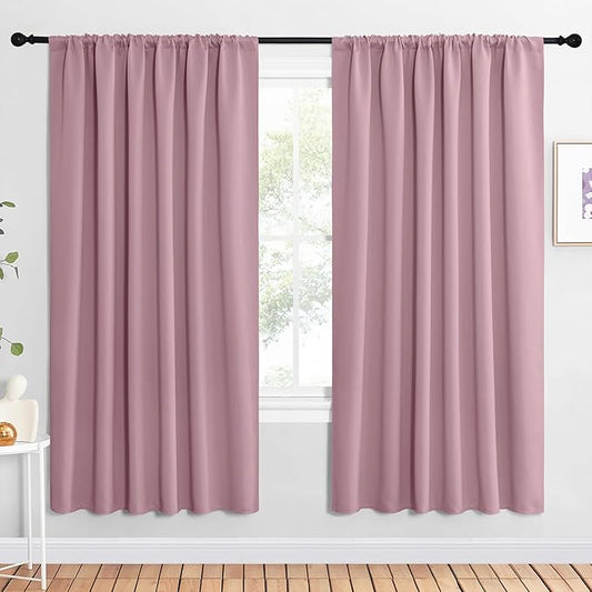 NICETOWN 2 Panels Blackout Curtains, Rod Pocket Window Curtains Room Darkning Drapes for Bedroom/Living Room, Thermal Insulated Solid Draperies for Home Office/Study, 62 by 72-Inch, Rouge Pink