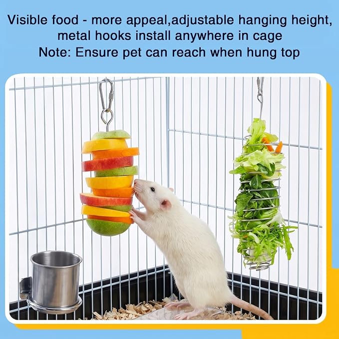 5PCS Rat Enrichment Toys, 304 Stainless Steel Pet Rats Accessories for Various Treats Slow Feeder, Hanging Rodent Rat Stuff Foraging Toy