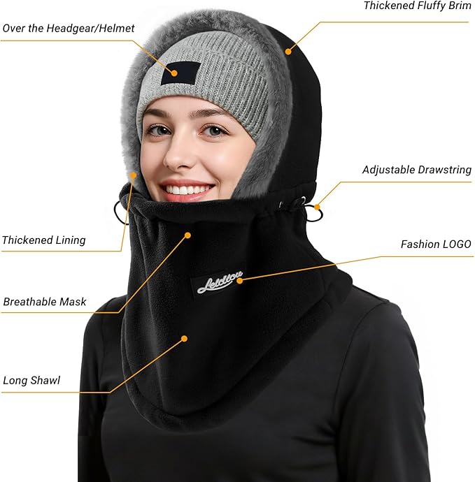 Balaclava Ski Mask for Women Winter Fleece Windproof Face Mask Neck Warmer Scarf Helmet Hood Outdoor