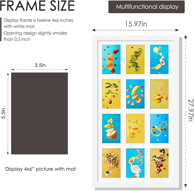 14x26 Collage Picture Frame 4x6 Collage Picture Frame Displays Twelve 4x6 inch Photos Available Horizontal Wall Mounting Display and Vertical White