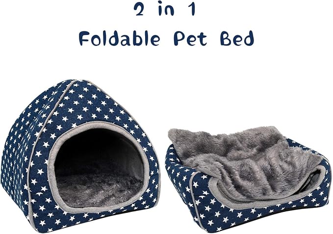 BWOGUE Guinea Pig Bed Hideout, Washable Hamster Cave for Small Animals | Removable Cushion for Cleaning, Warm Fleece Nest, Washable Bed, 10.23 x 10.23 x 11 in, Dwarf Rabbits Hedgehogs