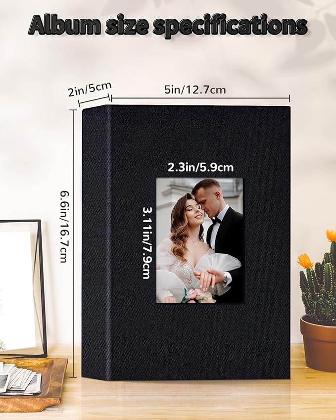 Photo Album 4x6 with 100 Pockets,Slip-in Picture Albums,Linen Cover Memory Book with Front Window,White Page Vertical Photo Book for Wedding,Family,Anniversare,Baby,Vacation