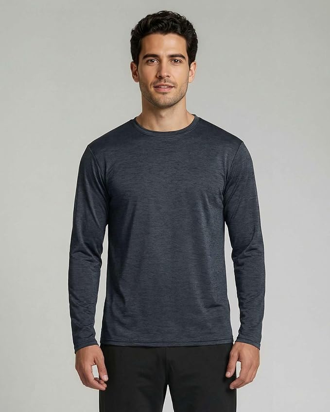 Real Essentials 4 Pack: Mens Long Sleeve Dry Fit T Shirts Hiking Fishing Workout Gym Work Sun UPF 50 Wicking Running Tee