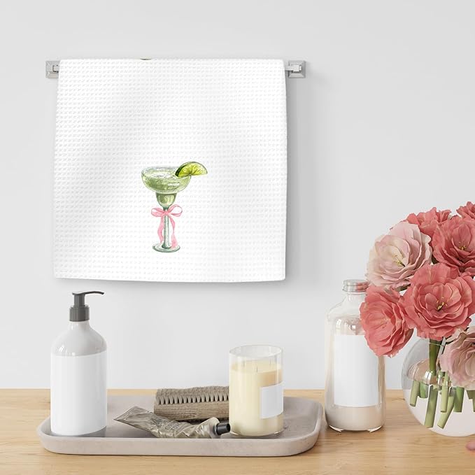 Margarita Decor Bow Kitchen Towels, Gifts for Margarita Lovers Hand Towel, Pink Bow Margaritas Dish Tea Towels for Kitchen Home Bar Decorative, Coquette Margaritas Bar Cart Decor,16x24In