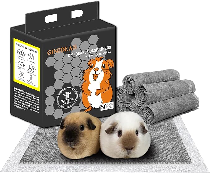 Disposable Guinea Pig Bedding, Cage Liners, Absorbent & Waterproof | Charcoal Odor Control Material, Ideal Pee Pads for Guinea Pigs, Rabbits, Hamsters & Other Small Pets, 18"x24", 50 Count