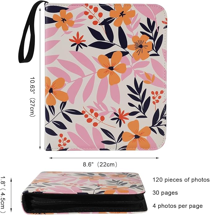 Photo Album 4x6 Pictures,120 Pockets Binder Premium Vegan Leather Cover for Family Wedding Anniversary Baby Kids Vacation. (Exotic Floral)