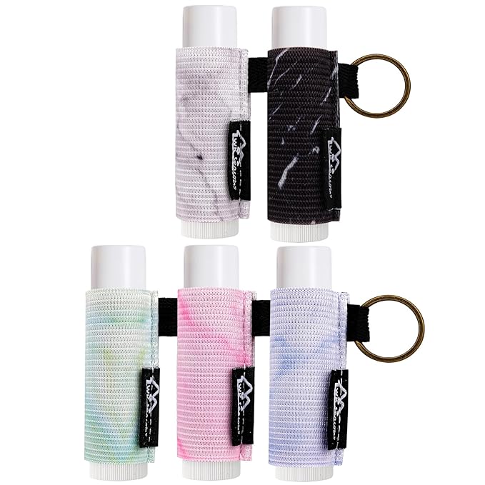 WK IEASON 5PCS Lip Balm Holder Keychain Clip On Keychian Lipstick Sleeve Holder Lip Gloss Key Chain Bulk(Marble set)