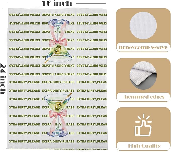 Dirty Martini Kitchen Towels - Coquette Martini Party Decorative Waffle Dish Towels, Martini Bar Party Decorations, Hand Tea Towel, 16x24 Inch