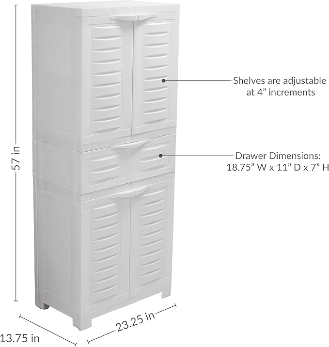 Sunnydaze 57" H Resin Garage Storage Cabinet - Garage Cabinet with 2 Adjustable Shelves - Freestanding Utility Storage for Laundry Room, Office, Basement - Speckled White