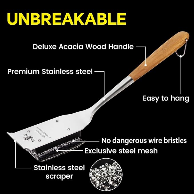 Grill Brush Bristle Free,with 5 BBQ Replacement Head,Perfect for Cast Iron, Stainless Steel Grates, [Ultra Safe & Efficient] Grill Cleaner for Outdoor Grill,Gifts for Men/Dad