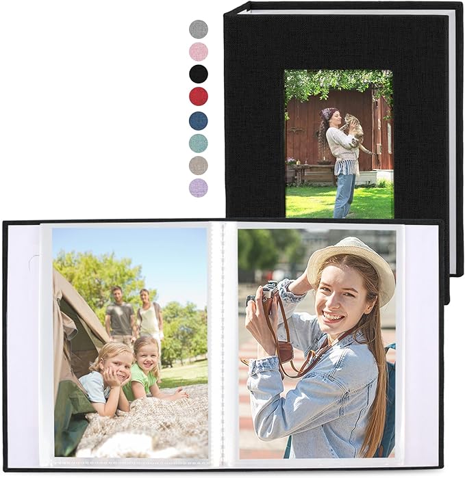 vivinin 2 Pack Photo Album 5x7, Linen Cover Photo Book, Small Photo Album Book for 36 Pockets Hold 72 Pictures, Picture Book for Photos Family Anniversaries Baby Vacations (Black)