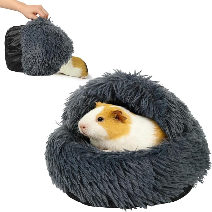 Guinea Pig Hideout, Doughnut Guinea Pig Bed, Rabbit Bunny Hideout(Black) | Washable Hamster Rabbit Bunny Bed with Hooded Cover, Calming Round Cave Beds for Small Animal Bunny Rabbit Hideout