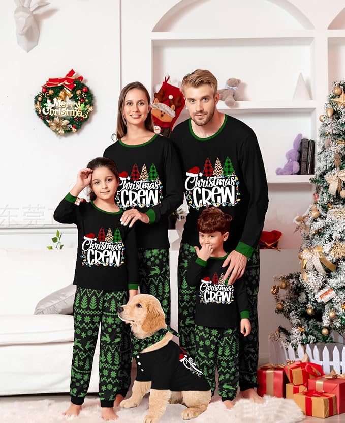 Christmas Family Pajamas Set Matching Holiday Plaid Sleepwear Set Reindeer/Tree Print Loungewear for Xmas Eve