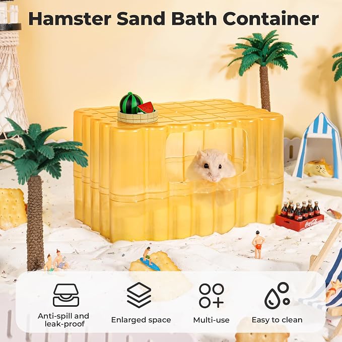 mini&moe Hamster Sand Bath Container - Small Animal Bathroom Shower Room & Corner Digging Box Toilet with Cleaning Scoop Rat Dust Bath House for Guinea Pig, Hedgehog, Squirrel