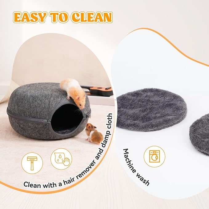 Guinea Pig Hideout, Double Function Guinea Pig Bed with Soft Cushions, Small Animal Cage Accessories for Guinea Pigs, Hamsters, Hedgehogs, and Ferrets (Dark Grey & Light Grey)