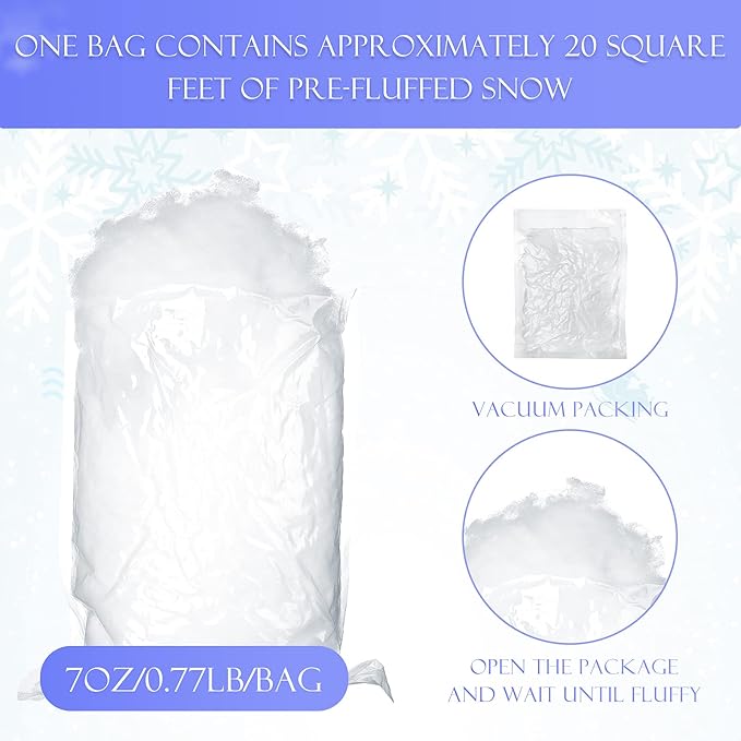 Tatuo 21 oz Fake Snow 7 Oz/ 200 g Per Bag Artificial Fake Cotton Christmas White Cloud Faux Fluffy Snow Indoor Soft for Winter Christmas Tree Mantle Village Nativity Scene