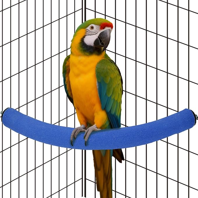 Rypet 90-Degree Parrot Perch for Cage Corner, Quartz Bird Perch (Blue XL) | For Paw Grinding Clean Stick Exercise, Rough Quartz Surface, Cage Accessorie, Small Parakeets Cockatiel Conures