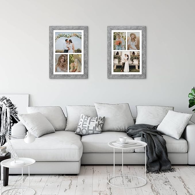 11x16 Picture Frame Display 3 opening Picture Frame 5x7 and 8x10 Collage,Multi Photo Frame with Mat,Plexiglass,Horizontal and Vertical Formats for Wall Decor,Grey Wood Grain