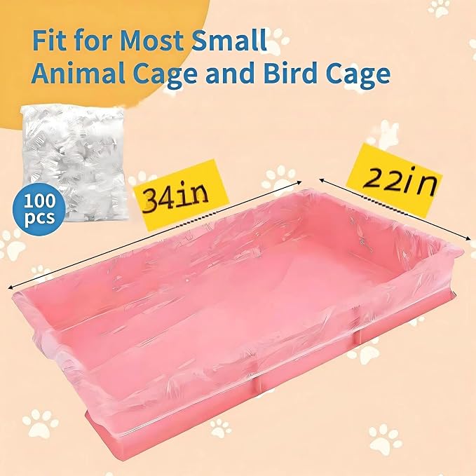 Disposable Cage Liner Bags (50-Pack) – 34'' X 22'' Clear Plastic Rabbit Cage Liners, Leak-Proof Toilet Film for Bunny, Guinea Pig, Hamster, Hedgehog & Small Animals – Universal Crate Tray Covers for