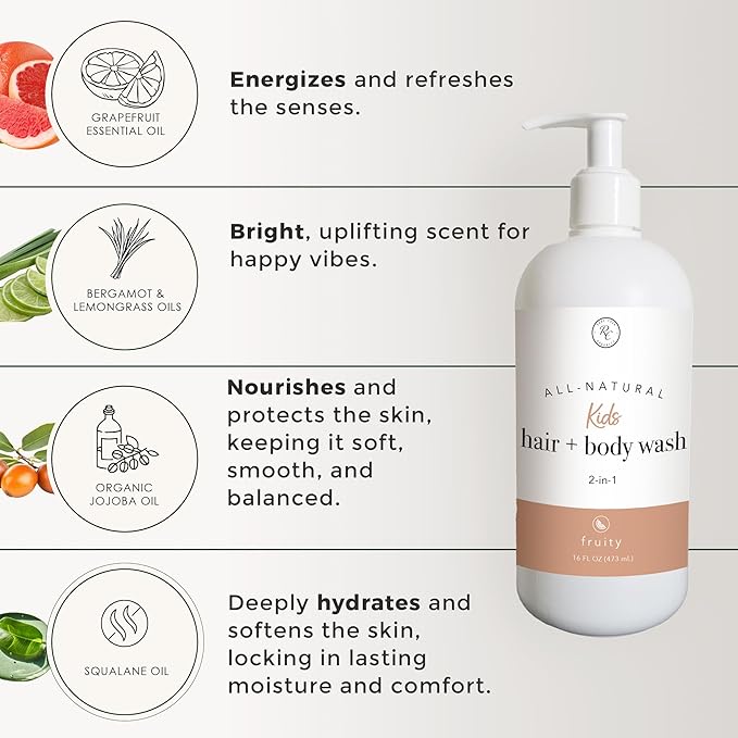 Rowe Casa Organics Kids Hair + Body Wash, 16 oz, Fruity