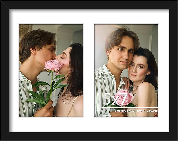 8.5x11 Double 5x7 Picture Frame Double Picture Frame Displays Two 5x7 inch Photos Available Horizontal Wall Mounting Display and Vertical Black