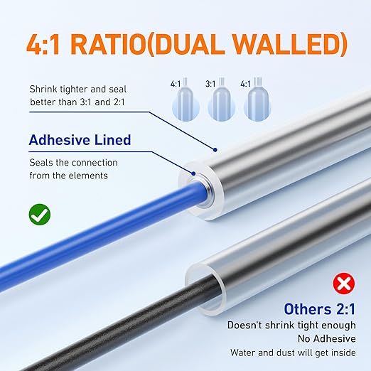 TKDMR 446 Pcs Heat Shrink Tubing Kit - 4:1 Ratio Adhesive Lined, Marine Grade Shrink Wrap,Industrial Heat Shrink Tubing,Clear
